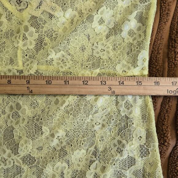 Open Edit Yellow Floral Sheer Lace Maxi Dress M Deep V Back Cottage Boho Y2K - Picture 10 of 11